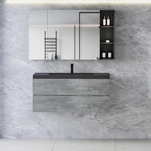 47.24 in. W x 19.69 in. D x 22.44 in. H Single Sink Wall Mounted Bath Vanity in Grey with Black Solid Surface Top