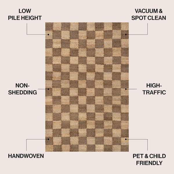 Theo Modern Farmhouse Woven Jute Checkerboard Natural/Brown 8 ft. x 10 ft. Area Rug