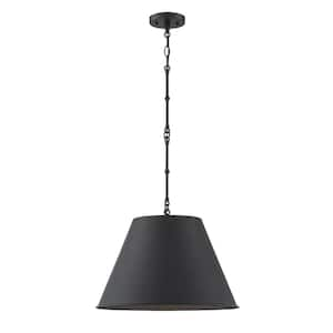 Alden 12 in. W x 8.5 in. H 1-Light Matte Black Pendant Light with Opaque Black Metal Shade