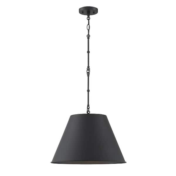 Savoy House Alden 12 in. W x 8.5 in. H 1-Light Matte Black Pendant Light with Opaque Black Metal Shade