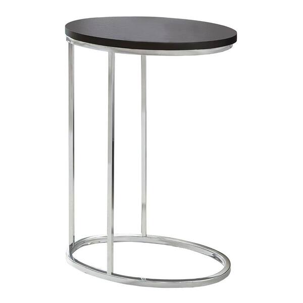HomeRoots Jasmine 25 in. Cappuccino Particle Board and Chrome Metal Accent Table