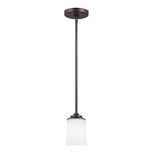 Kemal 1-Light Burnt Sienna Transitional Mini Pendant with Etched/White Inside Glass Shade