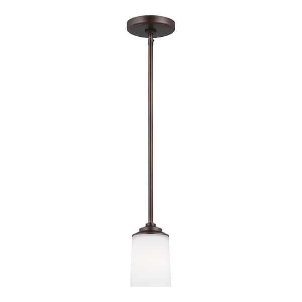 Generation Lighting Kemal 1-Light Burnt Sienna Transitional Mini Pendant with Etched/White Inside Glass Shade