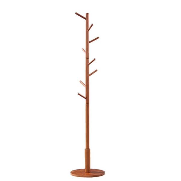 Aoibox 68.1 in. H Brown Entryway 8-Hooks Freestanding Beech Coat Rack Stand Hall Tree, 3-Adjustable Height