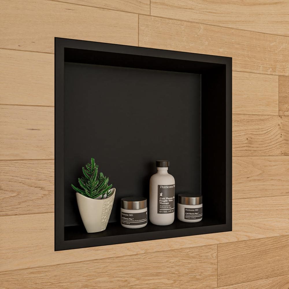 16" Black Matte Stainless Steel Wall Mount Shower Niche