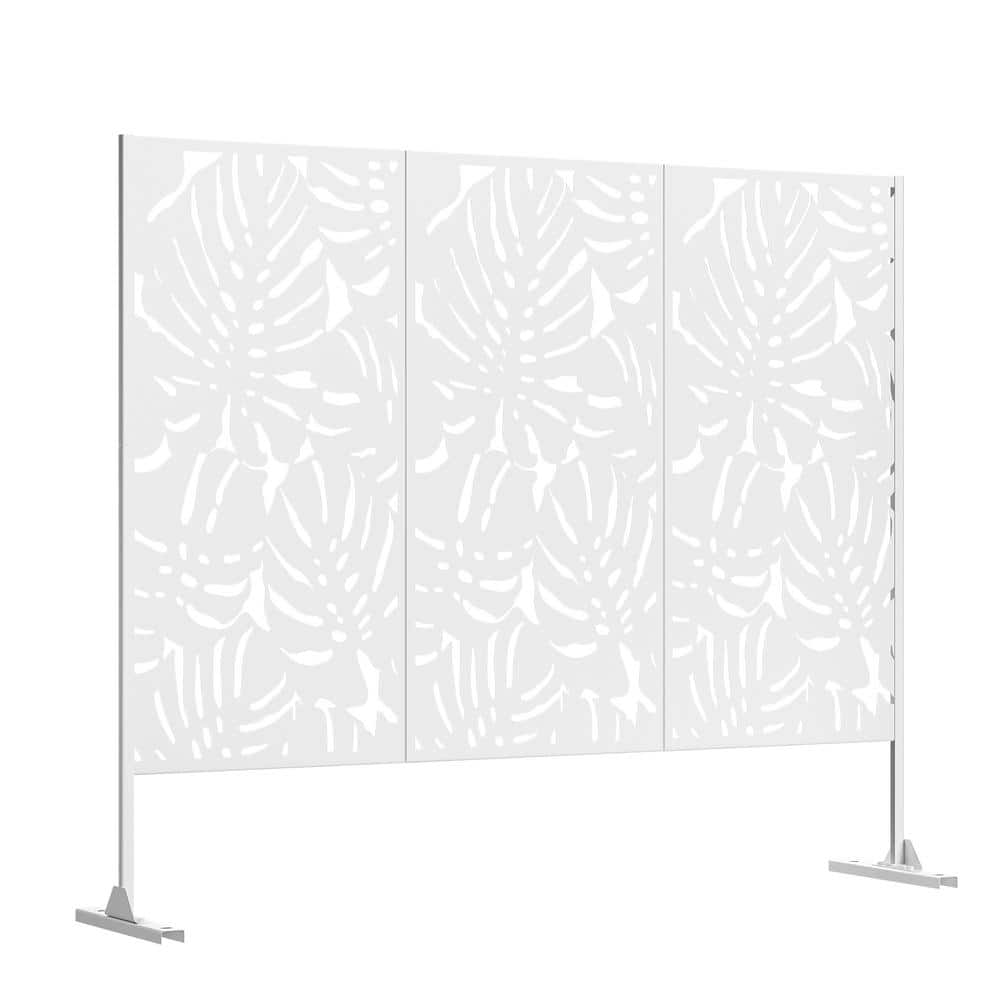 75 in. W x 48 in. H White Modern Metal Outdoor Privacy Screen Fence