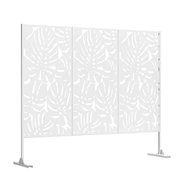 Lirago 75 in. W x 48 in. H White Modern Metal Outdoor Privacy Screen Fence