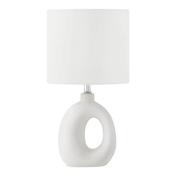 Hampton Bay 15.125 in. Textured Ivory Ceramic Table Lamp with White Fabric Shade