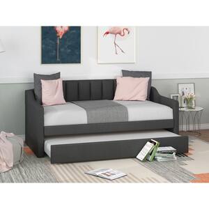 Gray Twin Size Upholstered Daybed with Trundle