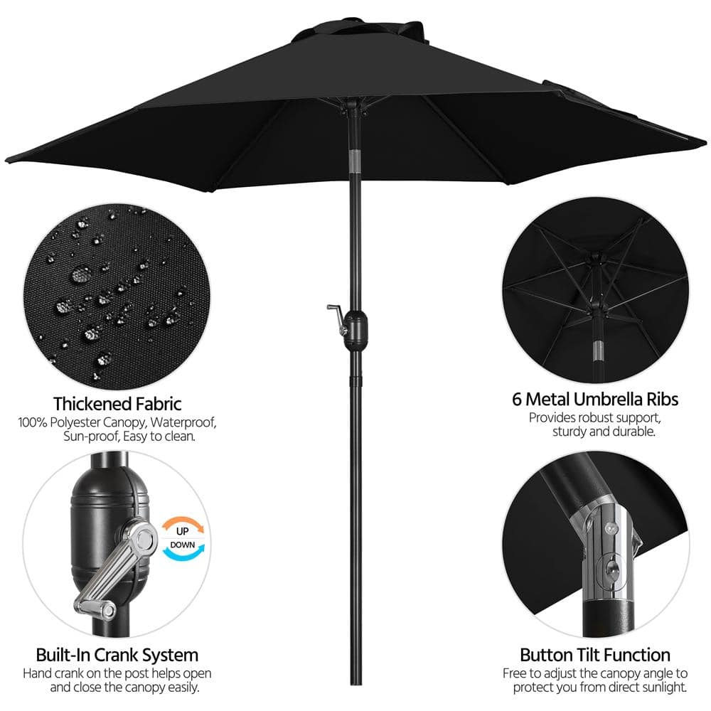 7.5 ft Black Metal Market Patio Umbrella with Crank Lift