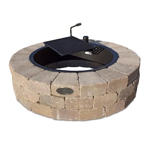 Grand 48 in. W x 12 in. H Round Concrete Beechwood Fire Pit Kit with Cooking Grate