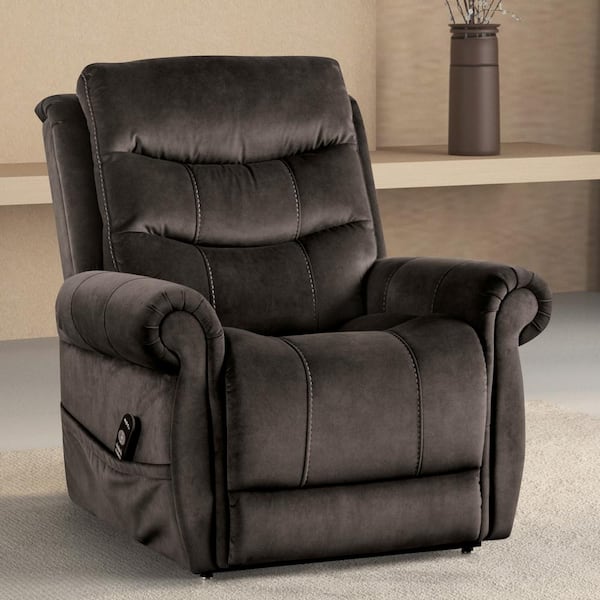 Sunbeam Dark Gray Fabric Powered Recliner Lift Chair With Heating and Massage