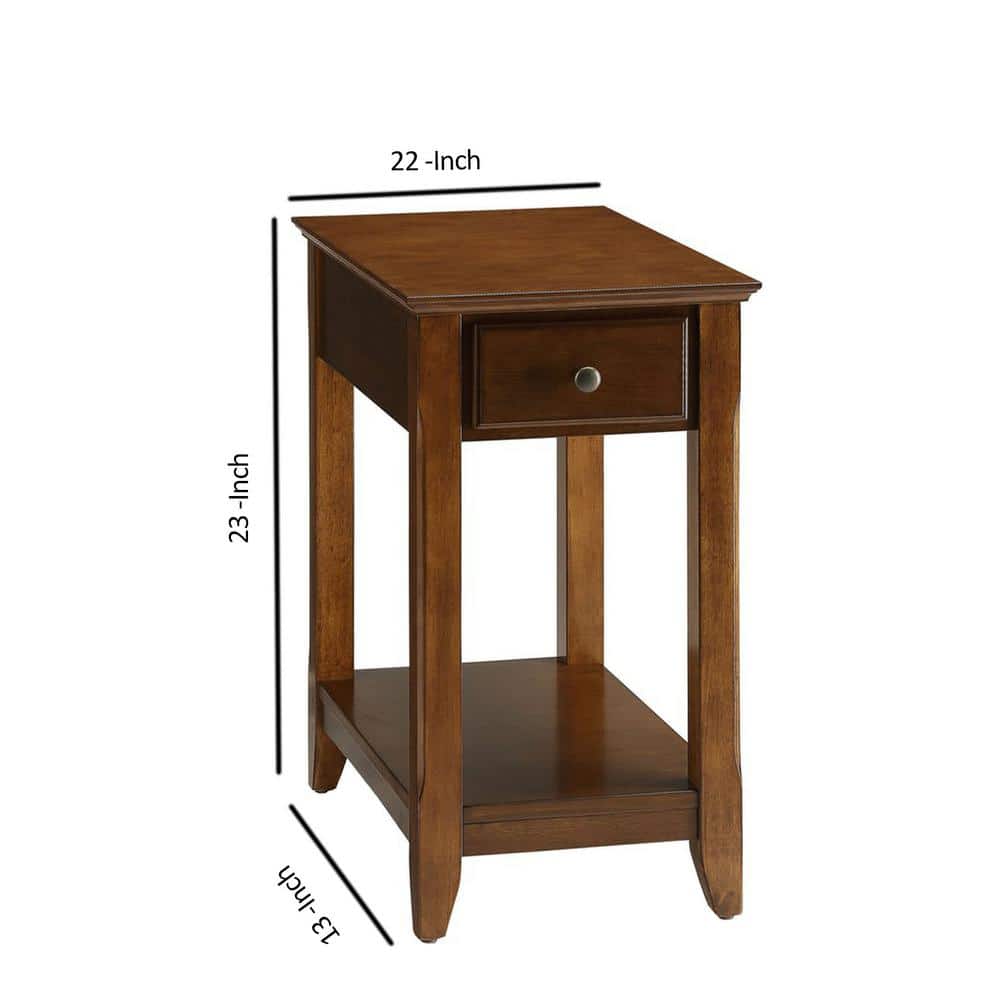 Bertie Transitional Walnut Brown Side Table with Storage