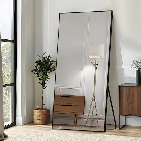 38 in. W x 75 in. H Modern Rectangle Metal Framed Black Full Length Floor Mirror Standing Mirror