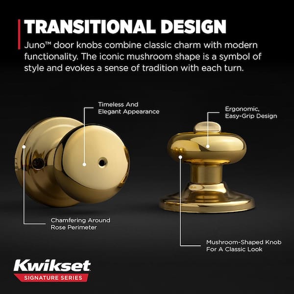 Kwikset Juno Polished Brass Privacy Bed/Bath Door Knob with
