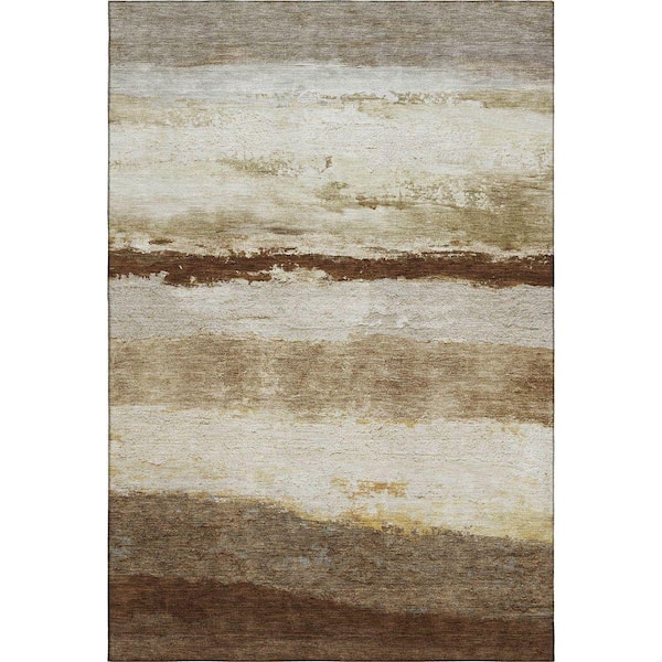 Mayfield Premium Machine Washable Abstract AMF2169 Brown 3 ft. x 4 ft. Area Rug