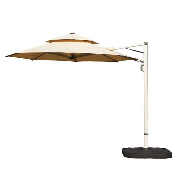 10 ft. Aluminium Round Cantilever Patio Umbrella in Beige, with Center Pole