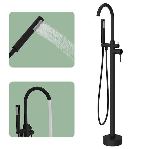 WIAWG Freestanding Bathtub Faucet Black, Single Handle Bathroom Faucets with Single Shower Hand, 6 GPM