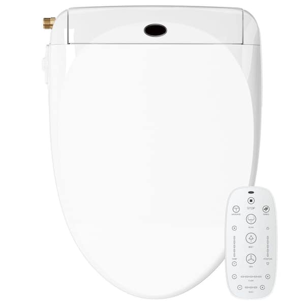 Electric Bidet Seat for Elongated Toilets with Dual Controls, Multiple Spray Modes, Adjustable Heated Seat in White