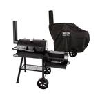 Signature Heavy-Duty Barrel Charcoal Grill and Offset Smoker in Black with Cover