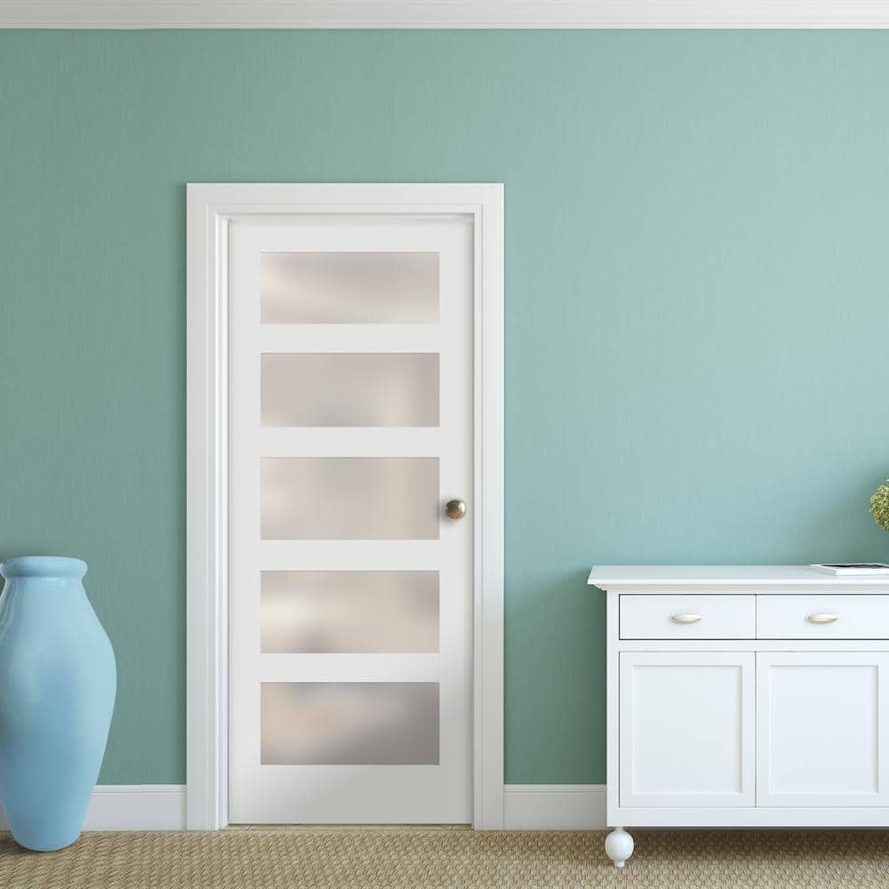 24'' x 80'' White MDF 5-Lite Satin Glass Prehung Interior Door