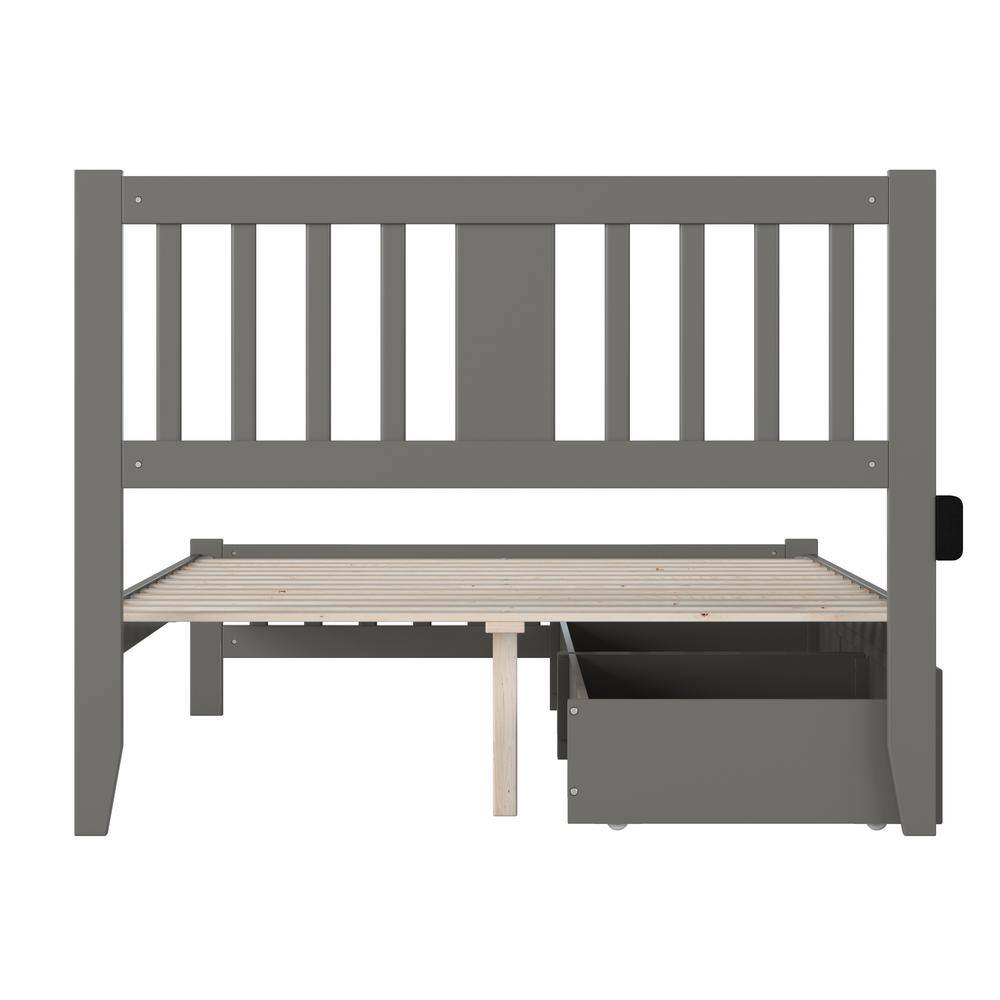 Tahoe Full Wood Frame Bed with Storage Drawers in Grey