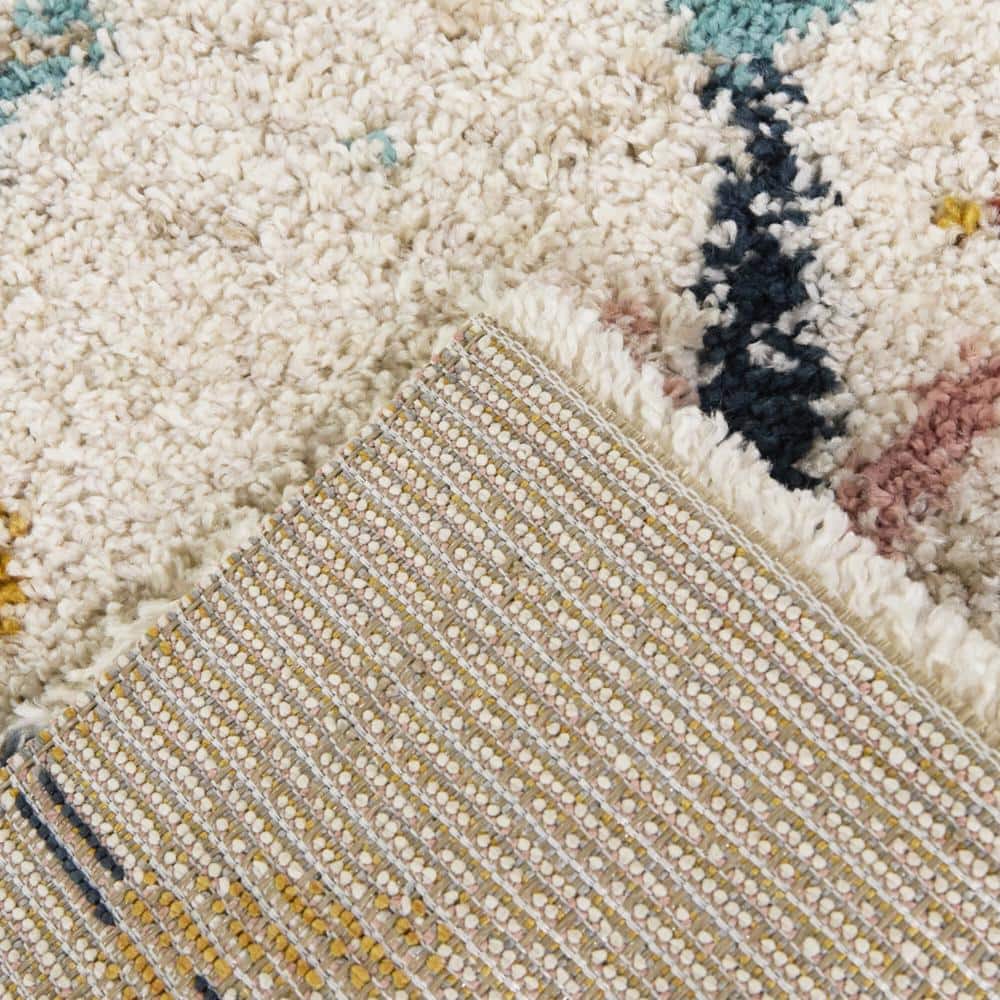Large Cream and Multicolor Synthetic Moroccan Area Rug