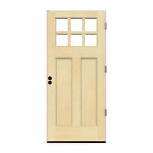 36 in. x 80 in. 6 Lite Craftsman Unfinished Wood Prehung Left-Hand Outswing Front Door w/Primed Rot Resistant Jamb