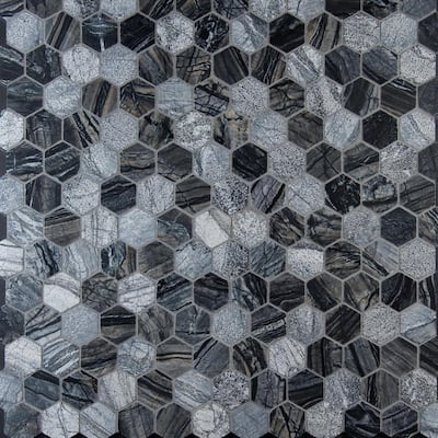 Henley Hexagon 12 in. x 12 in. x 10 mm Textured Marble Mosaic Tile (1 sq. ft.)