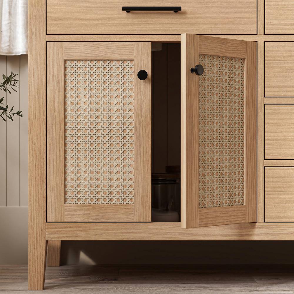 Camila 73'' Light Brown Double Sink Freestanding Vanity with White Quartz Top