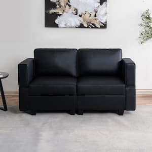 61.02 in. W Black Faux Leather 1 Piece Loveseat with Storage 2-Seater Love seats for Small Spaces