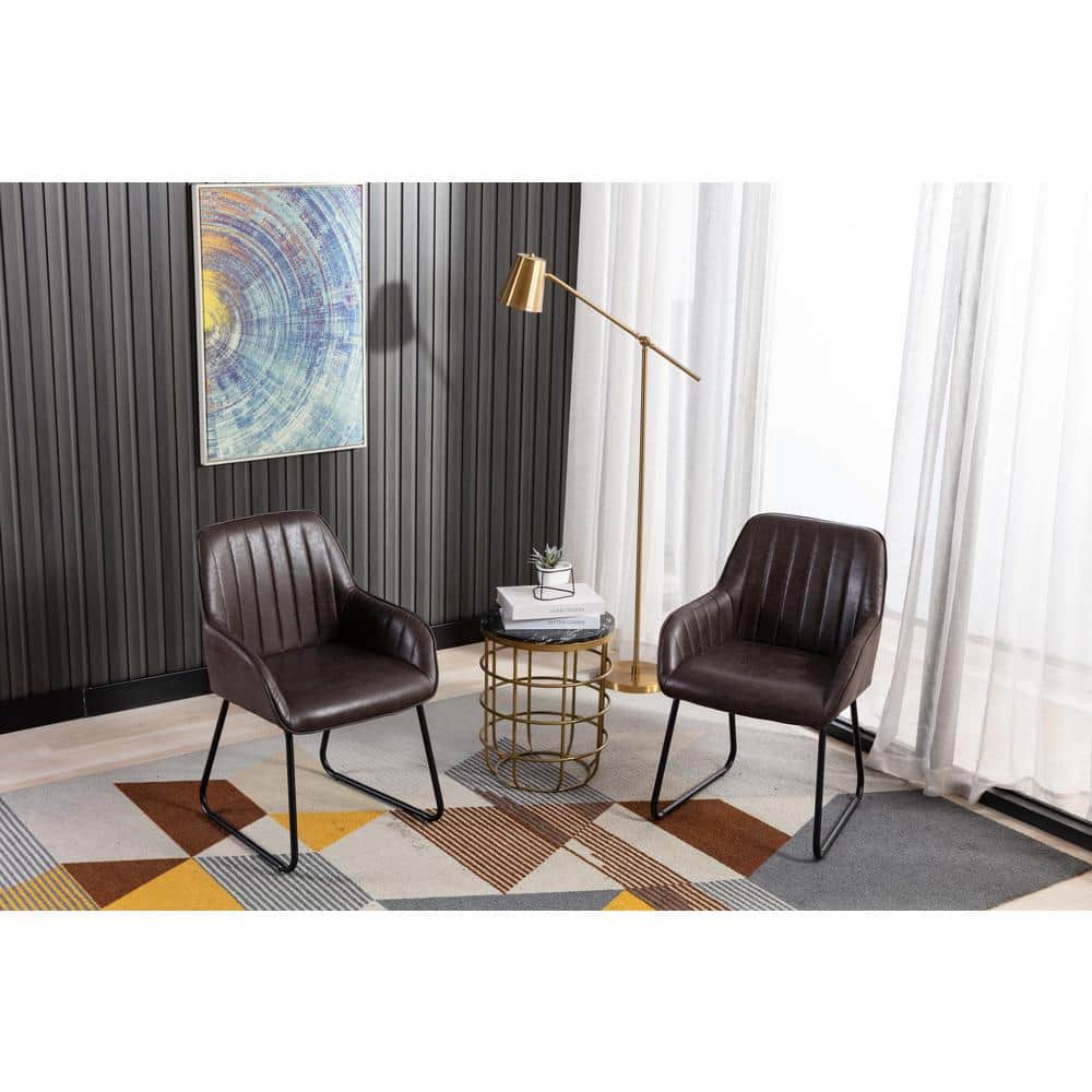 Low-Profile Black Leather Upholstered Arm Chair with Metal Base