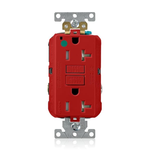 20 Amp SmartlockPro Hospital Grade Extra Heavy Duty Tamper Resistant GFCI Outlet, Red GFTR2-HGR