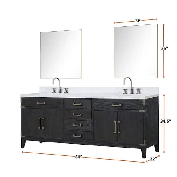 Lexora Fossa 84 in W x 22 in D Grey Oak Double Bath Vanity, Carrara Marble  Top, Faucet Set, and 36 in Mirrors LVF84DR111 - The Home Depot