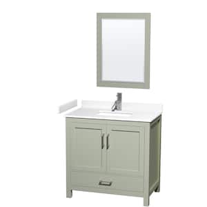 Sheffield 36 in. W x 22 in. D x 35 in. H Single Bath Vanity in Light Green w/White Cultured Marble Top and 24 in. Mirror