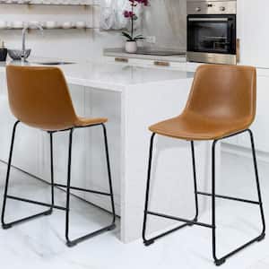 36.22 in.Brown PU Leather Metal Frame Counter Height Bar Stool with Low Back(Set of 2)