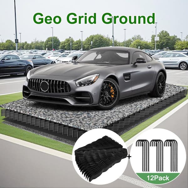 10 ft. x 16.5 ft. x 2 in. Plastic Ground Geo Grid Driveway Ground Pavers Geocell, with 12 J Steel Rebar
