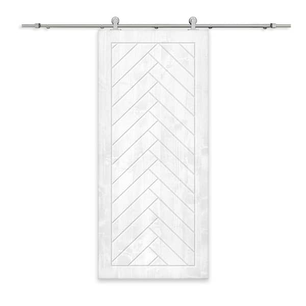 CALHOME 44 in. x 80 in. White Stained Pine Wood Modern Interior Sliding Barn Door with Hardware Kit