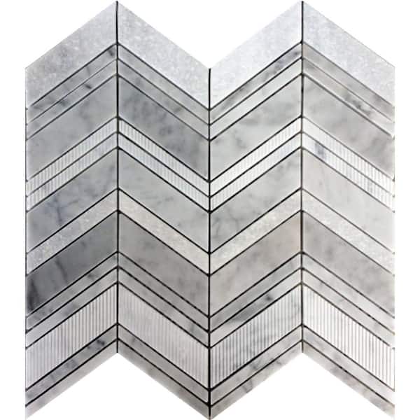 Apollo Tile Carrara Chevron Grey 4 in. x 5 in. Marble Floor and Wall Mosaic Tile Sample(0.13 sq.ft./Piece)