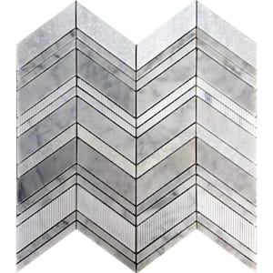 Gray 13 in. x 13.5 in. Marble Polished and Etched Chevron Mosaic Floor and Wall Tile (6.09 sq. ft./Case)