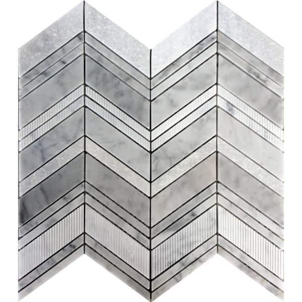 Apollo Tile Gray 13 in. x 13.5 in. Marble Polished and Etched Chevron Mosaic Floor and Wall Tile (6.09 sq. ft./Case)