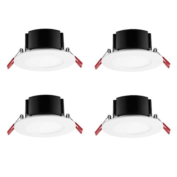 Commercial Electric Box on Top Integrated LED 4 in Round  Canless Recessed Light for Kitchen Bathroom Livingroom, White Soft White 4-Pack