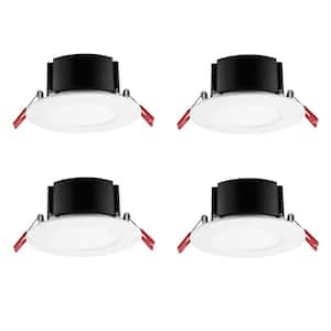 4 in. Canless White Flush Round Wet Rated New Construction and Remodel Integrated LED Recessed Light Kit (4-Pack)