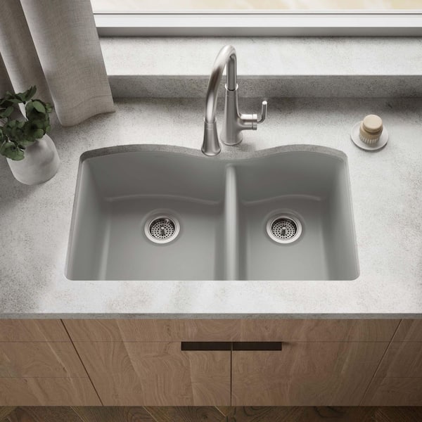 Kennon Neoroc Matte Grey Granite Composite 33 in. 1-Hole Double Bowl Drop-In Kitchen Sink