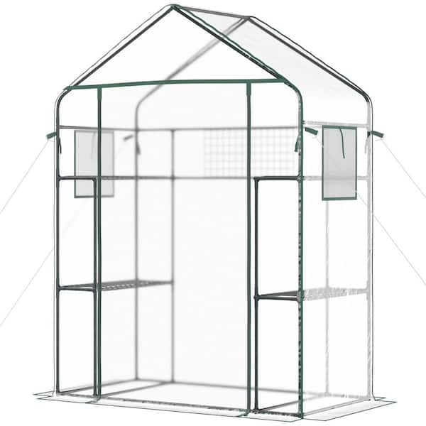 56 in x 28.75 in Outdoor Walk-In Mini Greenhouse with Mesh Door and Windows, Garden Greenhouse with 3 Tiers, 6 Shelves