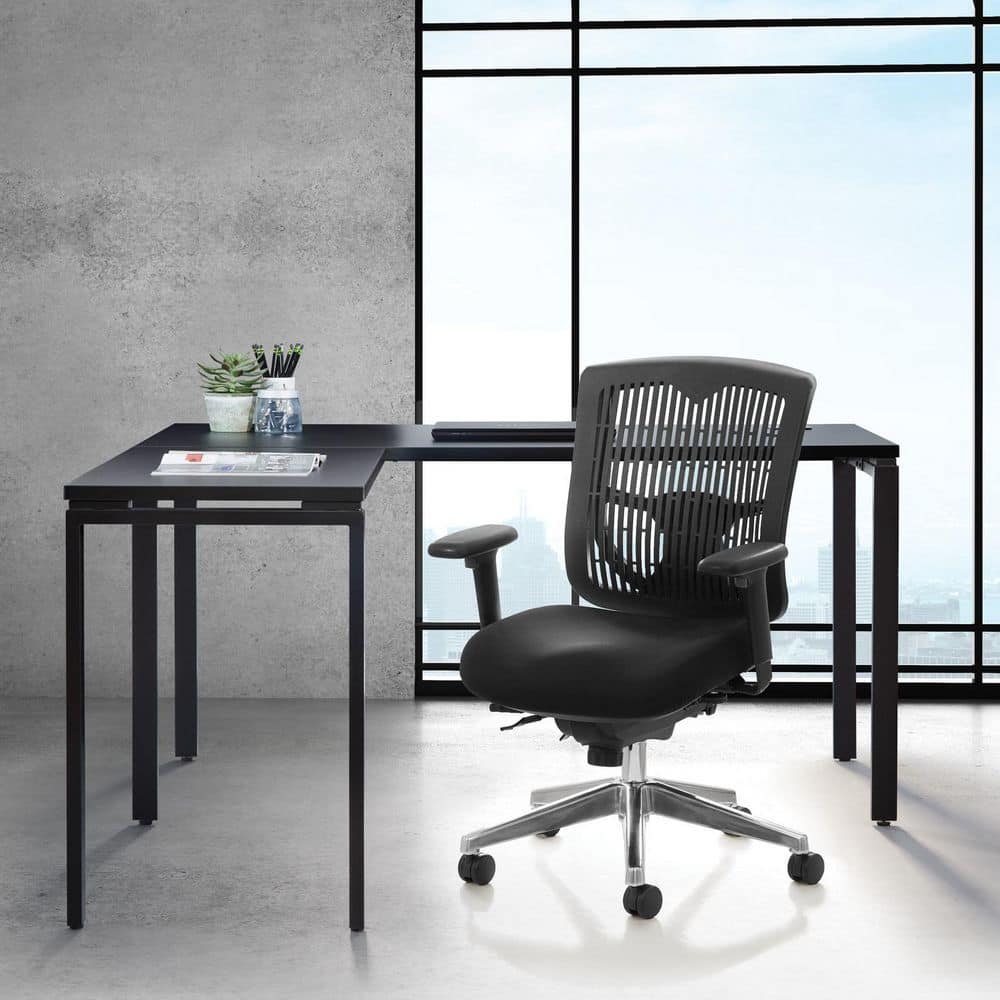 Bonded Leather Seat Adjustable Height Executive Chair in Black with Adjustable Arms