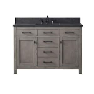 Jasper 48 in. W x 22 in. D Bath Vanity in Textured Gray with Blue Limestone Top with White Sink