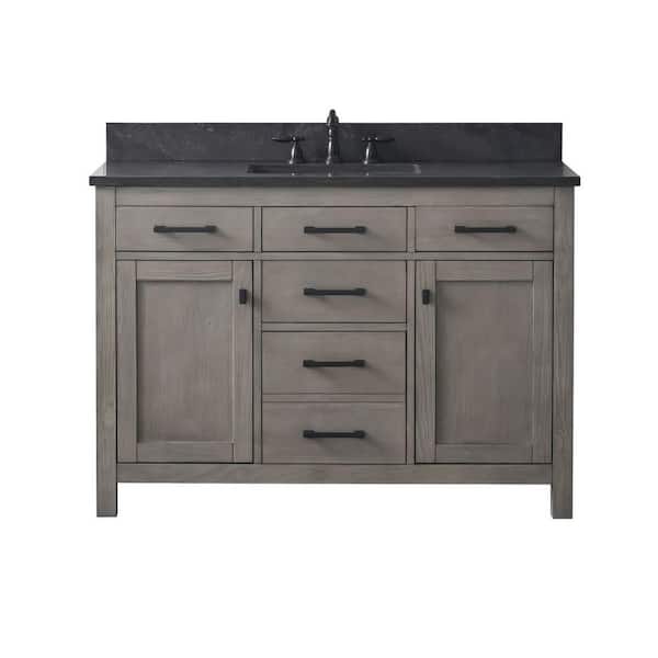 Jasper 48 in. W x 22 in. D Bath Vanity in Textured Gray with Blue Limestone Top with White Sink