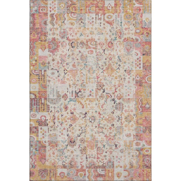 Mayfield Premium Machine Washable Abstract AMF2099 Pink 5 ft. x 7 ft. 6 in. Area Rug