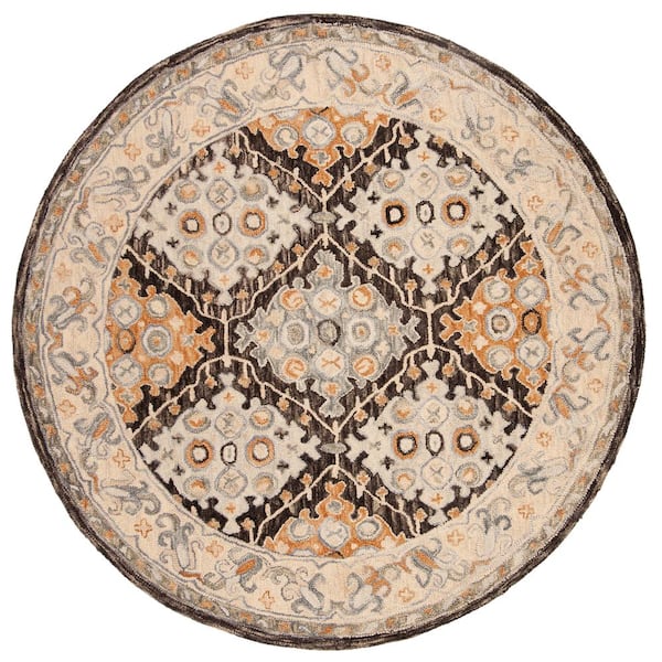 Aspen Beige/Brown 7 ft. x 7 ft. Round Border Area Rug